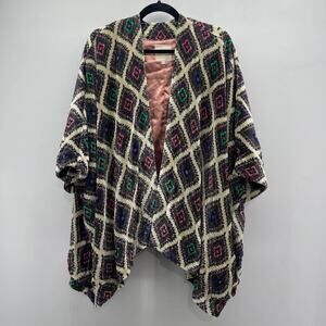Chasor‎ Velvet Boho Geometric Print Cream Black Multi Oversized Kimono